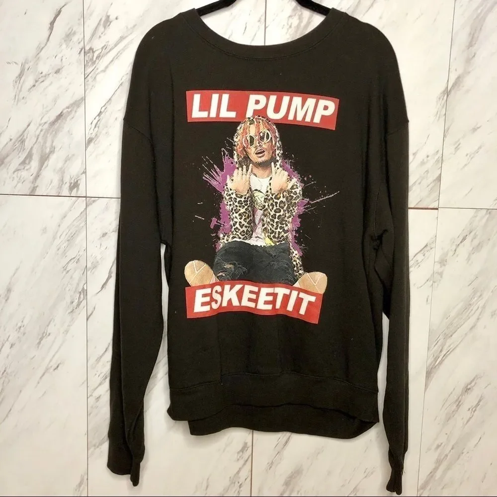 Lil Pump Eskeetit Graphic Black Long Sleeve Shirt Mens Size Large